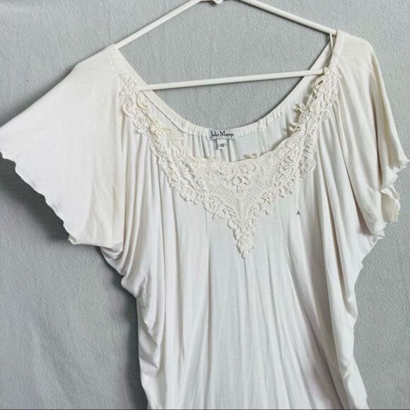 White Peasant Embroidered Flutter Sleeve Blouse - Picture 2 of 4